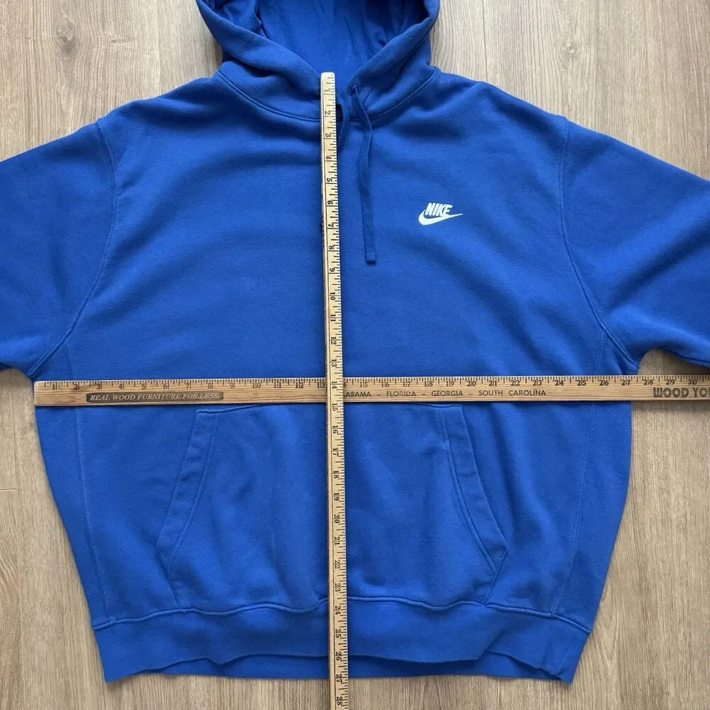 Nike Blue Fleece Pullover Hoodie Men's XXL Logo Drawstring Hooded Pockets